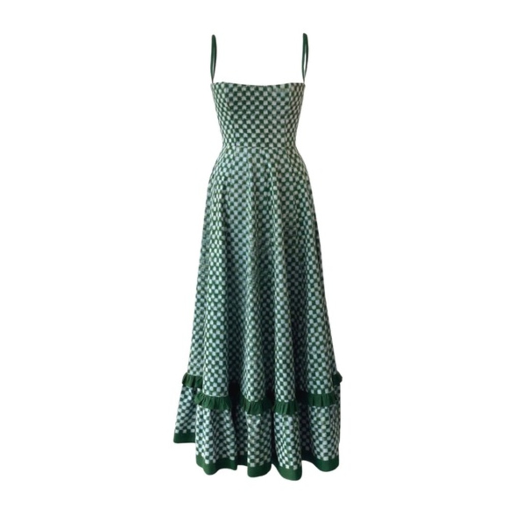 Elegant Green Checkered Maxi Dress